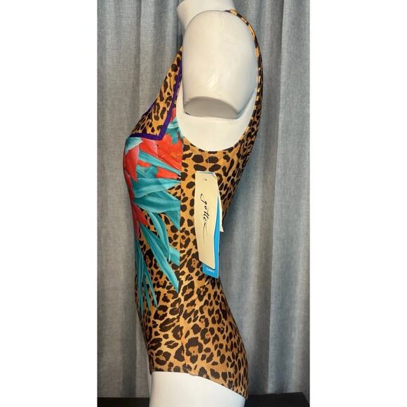 GOTTEX Leopard Print With Water Lily Floral 1 Piece Swimsuit NWT $178 - Picture 6 of 14